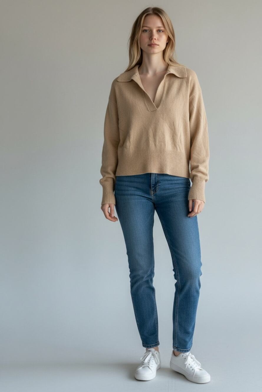 BANANA REPUBLIC Cashmere Sweater Size M Tan V Neck Collared